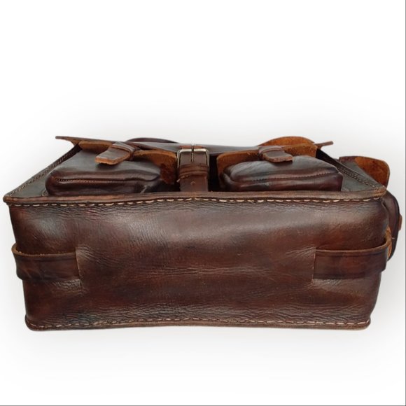 Vintage Leather Messenger Laptop Crossbody Bag Rawhide Brown Old World Large - Picture 9 of 12